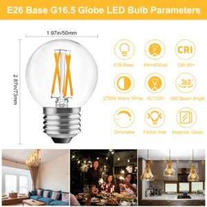 BRIMAX 10 Pack G16.5 LED Light Bulbs 40 Watt, E26 Dimmable Small Globe LED Bulbs 4 Watt Edison Bulb 2700K Warm White,AC120V,Flicker Free for Ceiling Fans Pendant Chandelier Vanity Wall Sconce