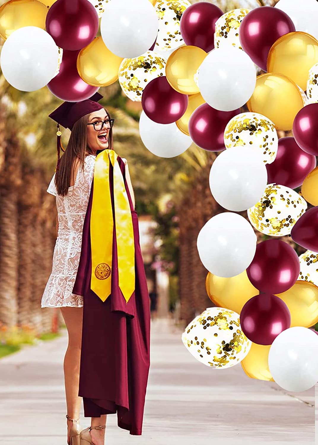 Graduation Decorations Maroon Gold 2024 Burgundy Gold Balloons/Burgundy Gold Birthday Decorations/30Pcs Burgundy White Gold Balloons 2024 Burgundy Graduation Party Decorations/Wedding