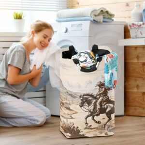 xigua Laundry Hamper Basket Wild West Desert Cowboy Collapsible Nursery Storage Bin Waterproof Clothing Baskets for Home Bedroom Bathroom Washing Room