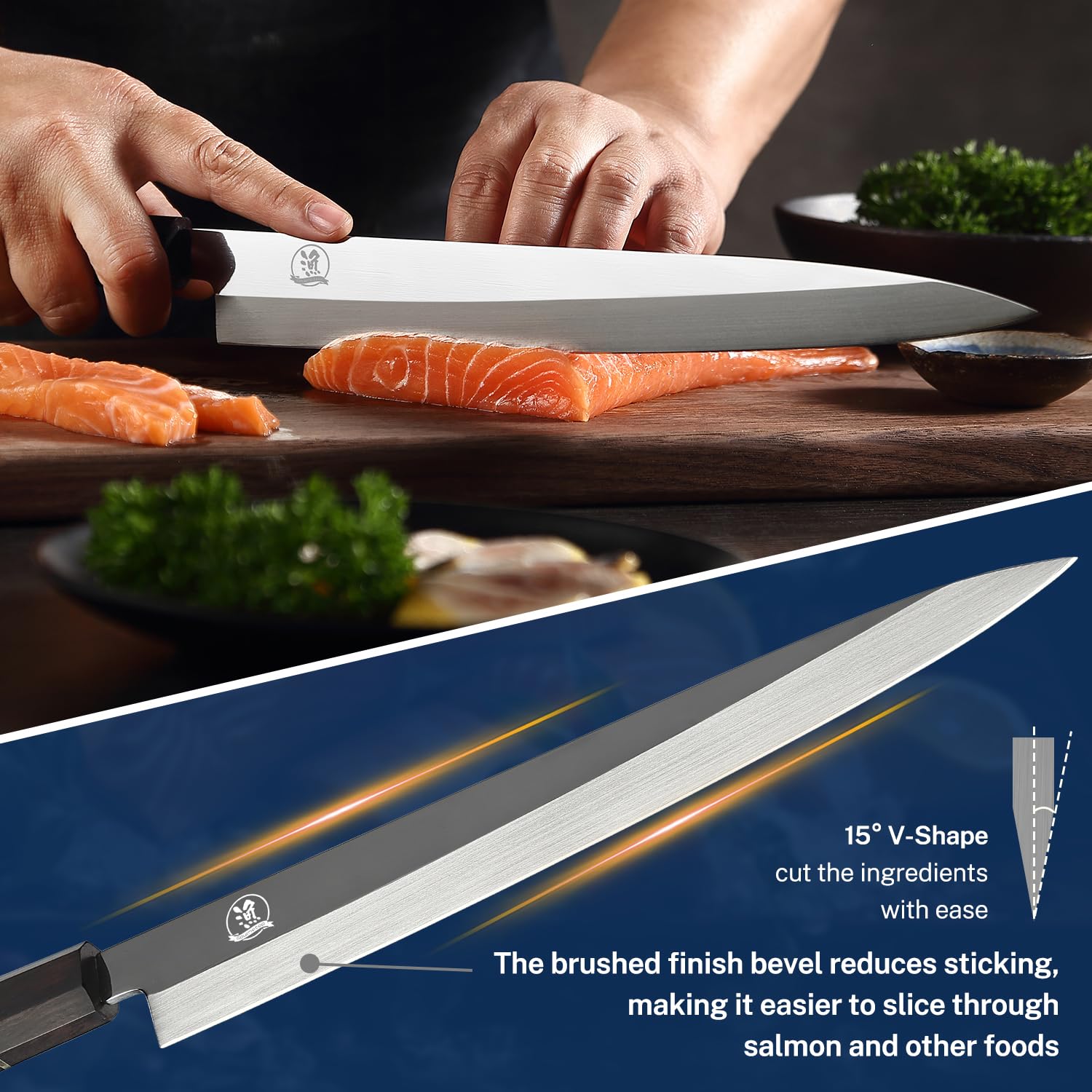 Gourmetop Sushi Knife Japanese Sashimi Knife 10.5 Inch, Japanese Yanagiba Knife VG10 Superior Steel Single Bevel Slicing Knife with Premium Octagonal Ebony Handle, Carving Sets Knife