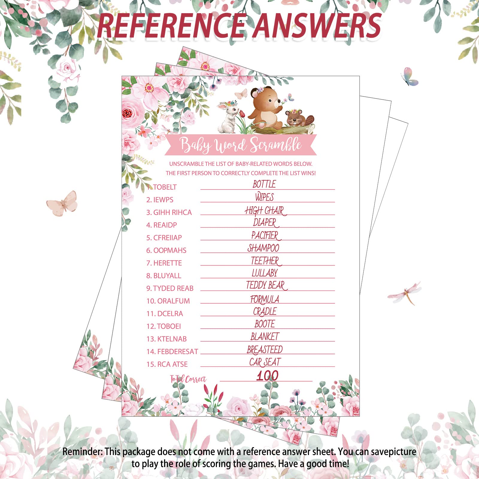 145 Pieces Woodland Baby Shower Game Floral Forest Animals 5 Games Set Funny Baby Shower Games Activities with 20 Pencils for Girls Boys Include Baby Descriptions and Wishes, Guess Who, Bingo Game