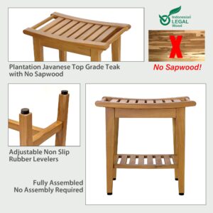 Spateak Kasa Solid Teak Indoor Outdoor Shower/Bath/Spa Stool Bench with Bottom Shelf, Fully Assembled, DB-916