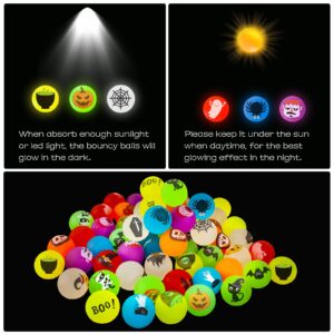 MGparty 90 PCS Halloween Glow in The Dark Bouncy Balls 18 Halloween Theme Designs Bouncing Balls for Kids Girls Boys Halloween Party Favors Supplies Trick or Treating Goodies Bag Gifts Fillers