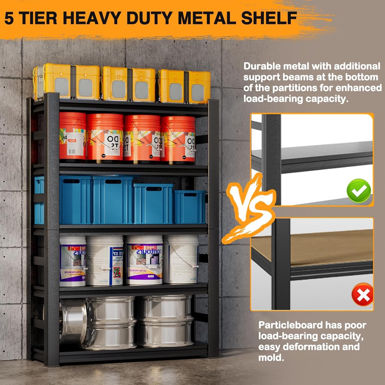 BEESTMUEBLE 72" Garage Shelving, Storage Shelves Heavy Duty Shelving, Adjustable Metal Shelf Rack and Shelf Units, Garage Shelving Heavy Duty Warehouse Industrial Shelving,35.4" W X 15.8" D X 72" H