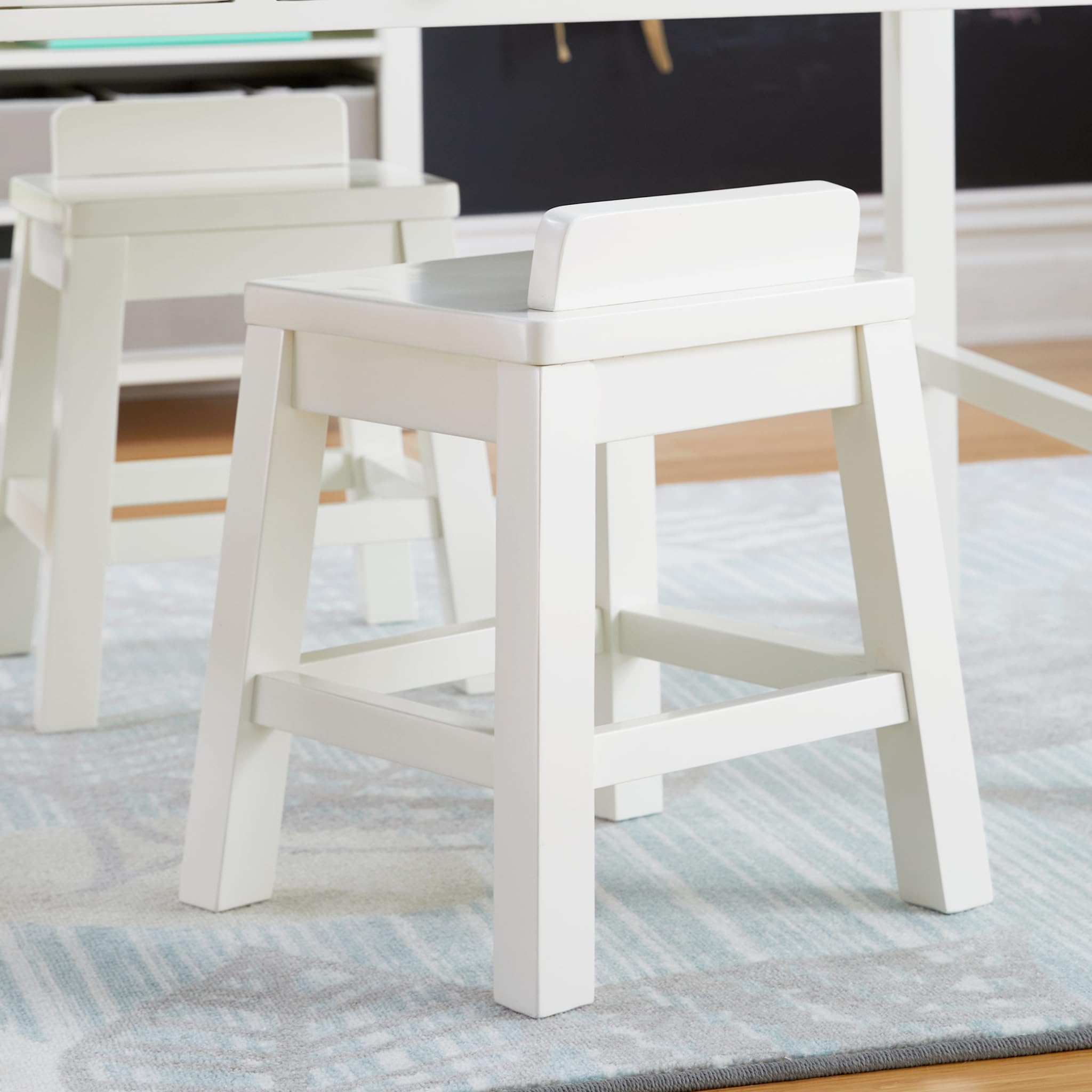 Martha Stewart Crafting Kids' Stools Set of 2 - Creamy White: Wooden Chairs for Kids Activity Table with 15-Inch Seat Height, 2 Matching Anti-Tip Chairs for Kids 3 and Up