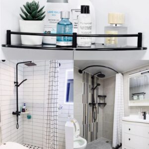 Halyuhn Corner Shower Shelves, 9.5in Tempered Glass Bathroom Shelf for Bathroom Corner Shower Wall Mounted, 2 Tier Bathroom Organizers and Storage, Bathroom Corner Shelf, Black