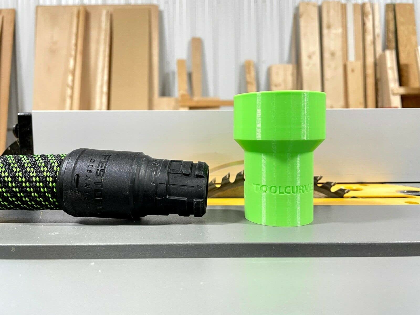 ToolCurve's hose adapter compatible with Festool 27mm hose to Dewalt, Milwaukee & Ridgid 2 1/4 Table Saws