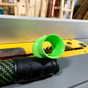 ToolCurve's hose adapter compatible with Festool 27mm hose to Dewalt, Milwaukee & Ridgid 2 1/4 Table Saws