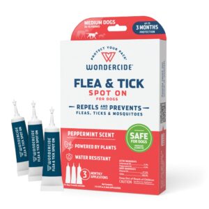 wondercide - flea & tick dog spot on - flea, tick, and mosquito repellent, prevention for dogs with natural essential oils - up to 3 months protection - medium 3 tubes of 0.10 oz