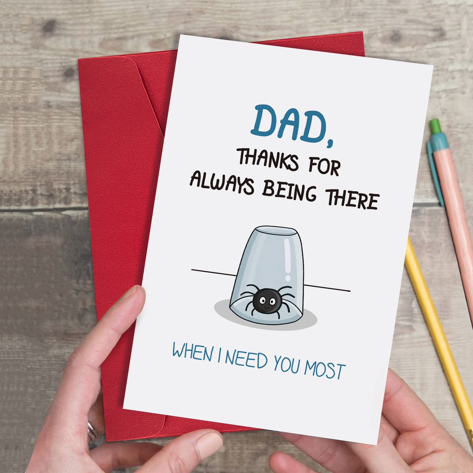 Ogeby Funny Father’s Day Card for Dad, Cute Spider Birthday Card from Daughter Son, Dad Thanks for Always Being There