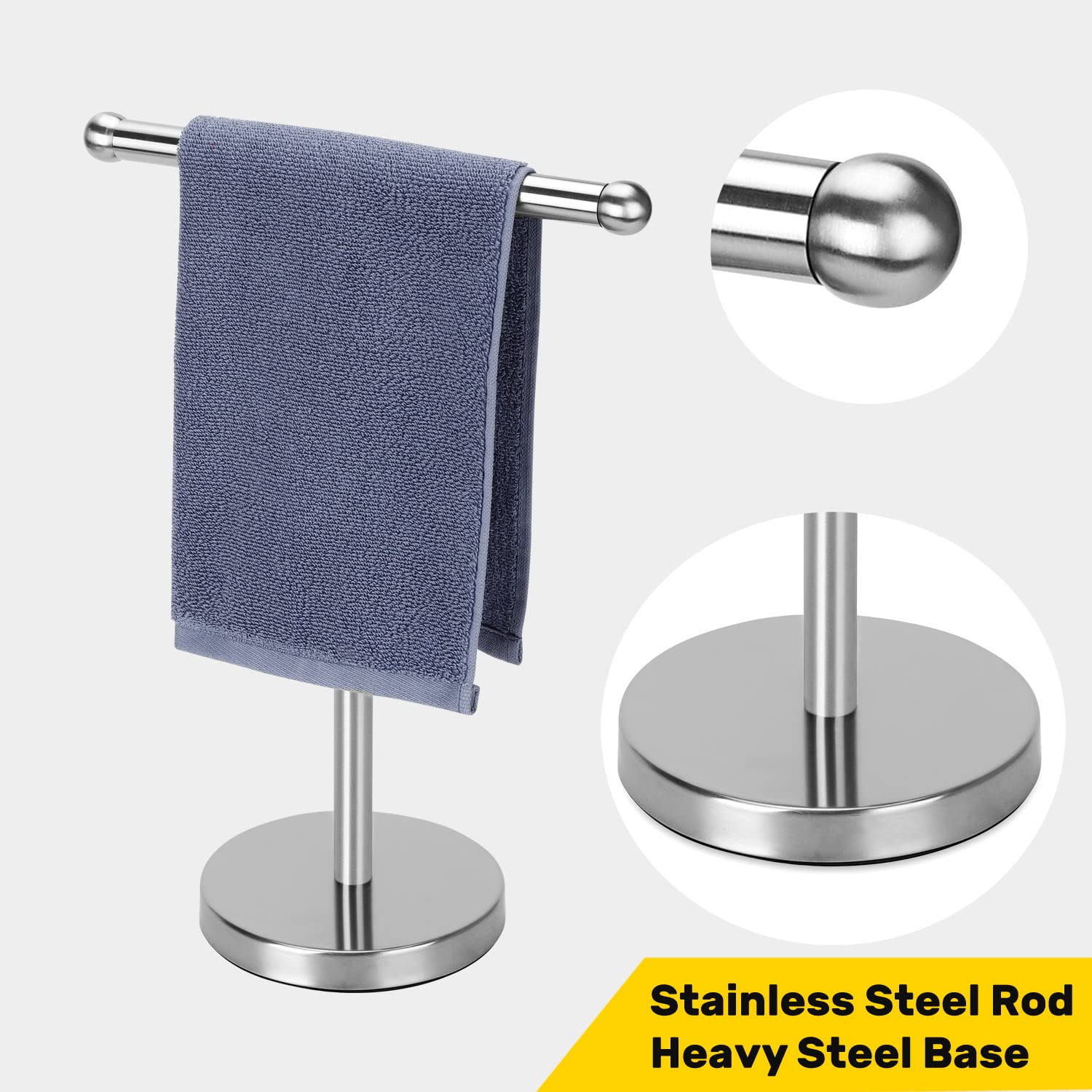 Hand Towel Holder, Hand Towel Rack Stand with Heavy Weighted Base, Countertop Hand Towel Holder Stand for Bathroom，SUS304 Stainless Steel (Silver-Brushed)