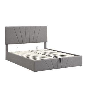 CITYLIGHT Upholstered Queen Platform Bed Frame with Storage, Queen Size Bed with Gas Lift Up Storage, Wooden Queen Storage Bed with Tufted Headboard and Hydraulic Storage System,Grey