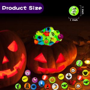 MGparty 90 PCS Halloween Glow in The Dark Bouncy Balls 18 Halloween Theme Designs Bouncing Balls for Kids Girls Boys Halloween Party Favors Supplies Trick or Treating Goodies Bag Gifts Fillers