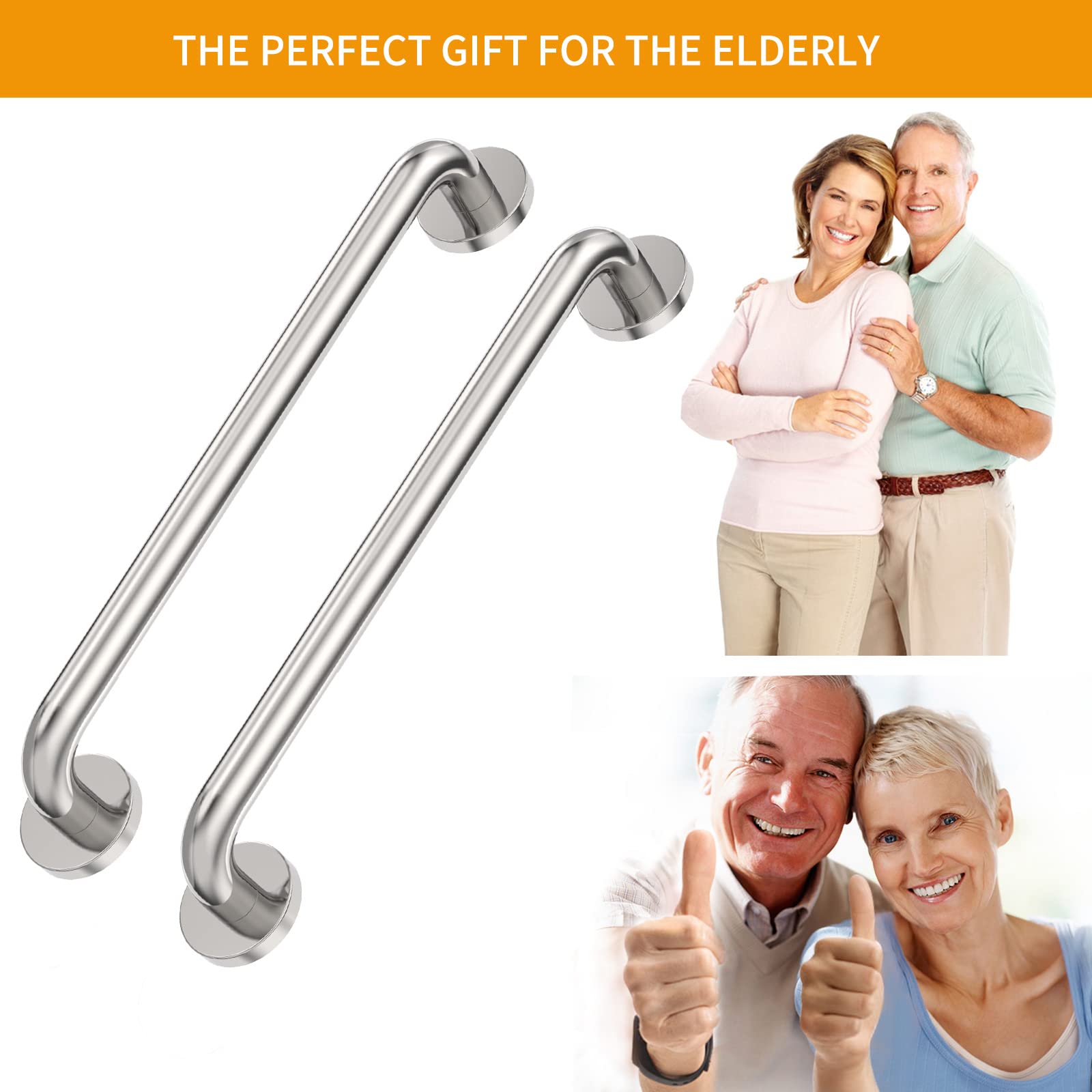 2 Pack Grab Bars for Bathroom, 16 Inch Brushed Nickel 304 Stainless Steel Shower Grab Bar, Safety Assist Handicap Grab Bar, 500lbs Support Grab Bar for Bathtubs and Showers for Christmas Gifts