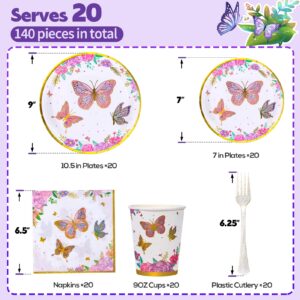 Decodinli Butterfly Party Supplies, Butterfly Birthday Party Decorations, Butterflies Plates and Napkins, Butterfly Fairy Themed Birthday Party, Baby shower Plates, Cups and Tableware Set Serves 20