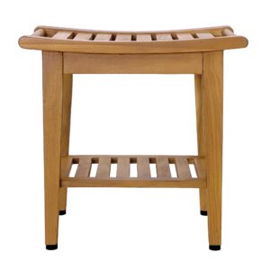 spateak kasa solid teak indoor outdoor shower/bath/spa stool bench with bottom shelf, fully assembled, db-916