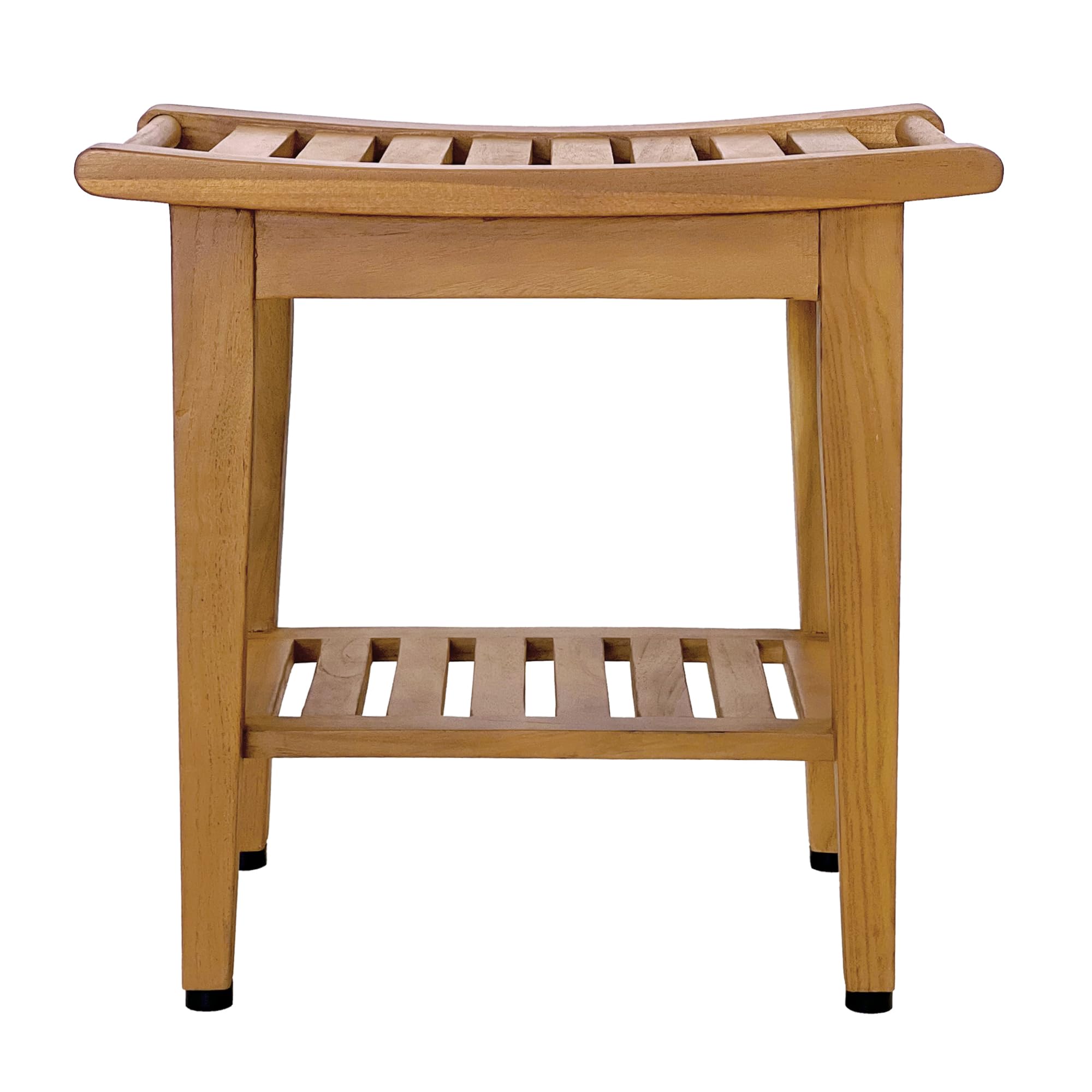 Spateak Kasa Solid Teak Indoor Outdoor Shower/Bath/Spa Stool Bench with Bottom Shelf, Fully Assembled, DB-916