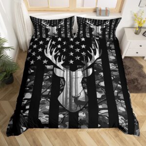 camouflage american flag duvet cover full,deer antlers silhouette bedding set,wild animal natural comforter cover 3 pcs for kids teens adults room decor,black grey camo quilt cover with 2 pillowcases