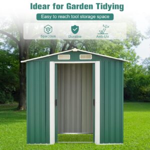 Steel Garden Storage Shed 6' x 4' - Utility Tool House with Vents Garden Storage House Metal Shed for Patio (Green)