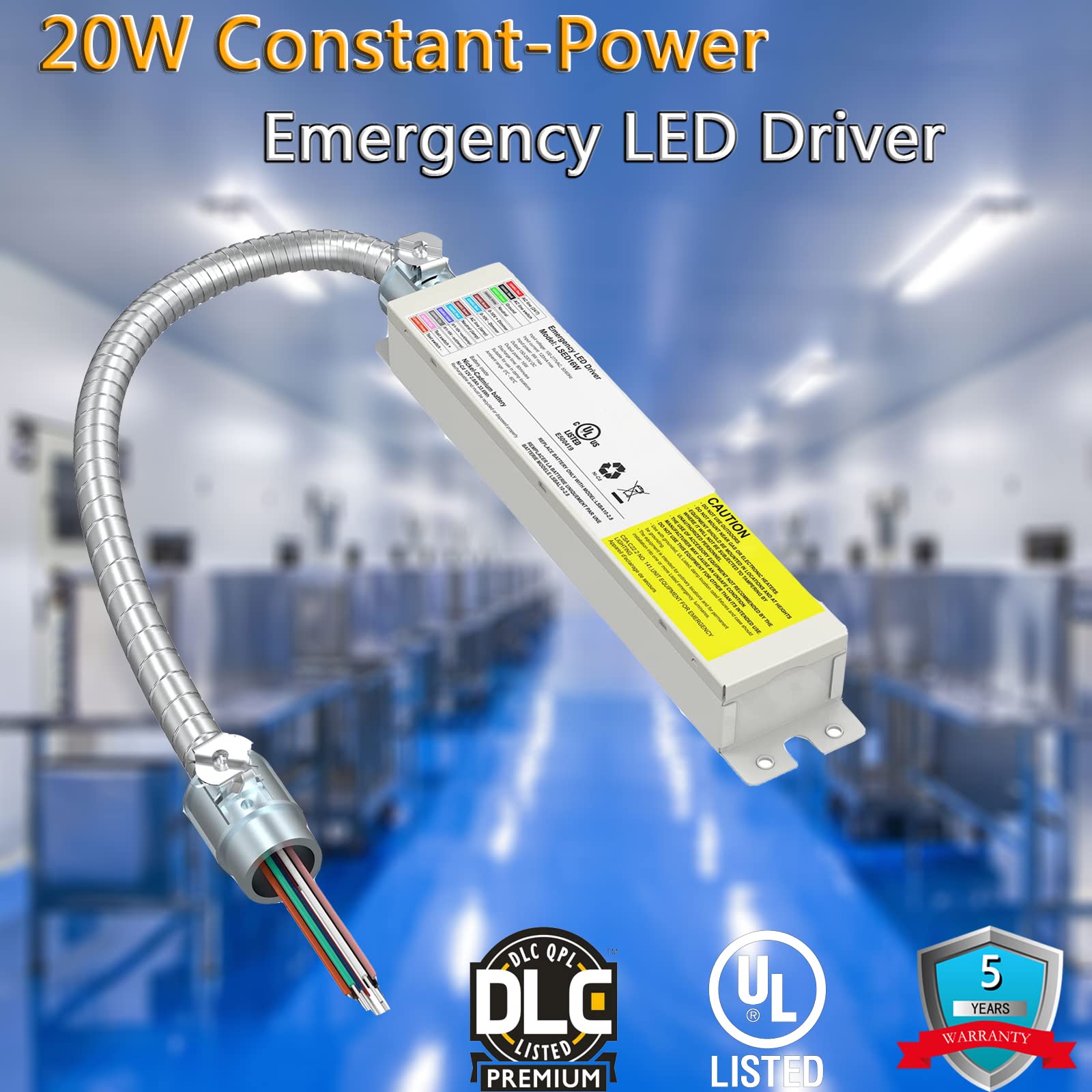 20W LED Emergency Backup Driver, 100-347VAC 175V DC,Emergency Time Over 90 Minutes, 0/1-10V Dimmable Emergency led Driver, Rechargeable UL Listed Backup Battery for LED Recess, Panel and Linear Lights