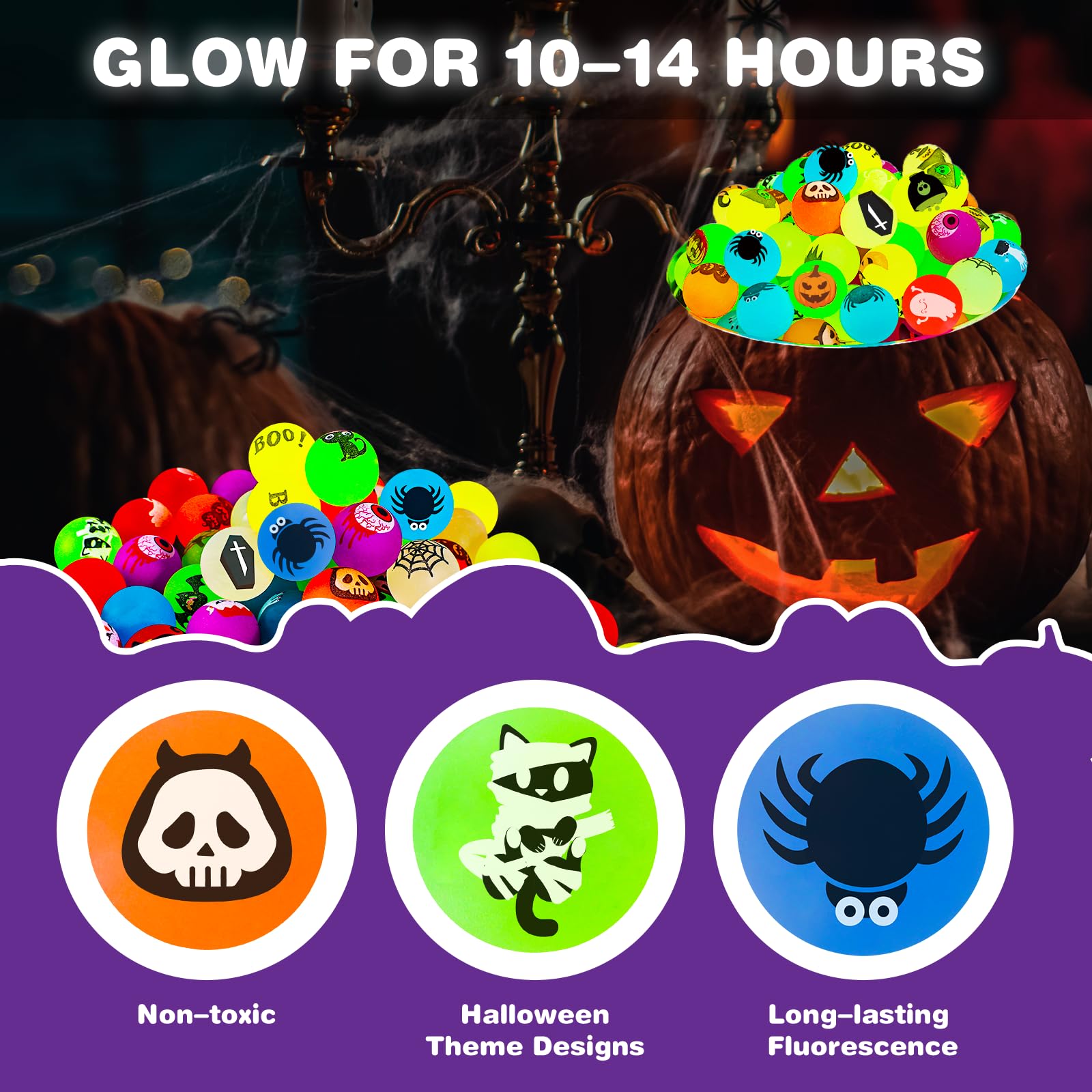 MGparty 90 PCS Halloween Glow in The Dark Bouncy Balls 18 Halloween Theme Designs Bouncing Balls for Kids Girls Boys Halloween Party Favors Supplies Trick or Treating Goodies Bag Gifts Fillers