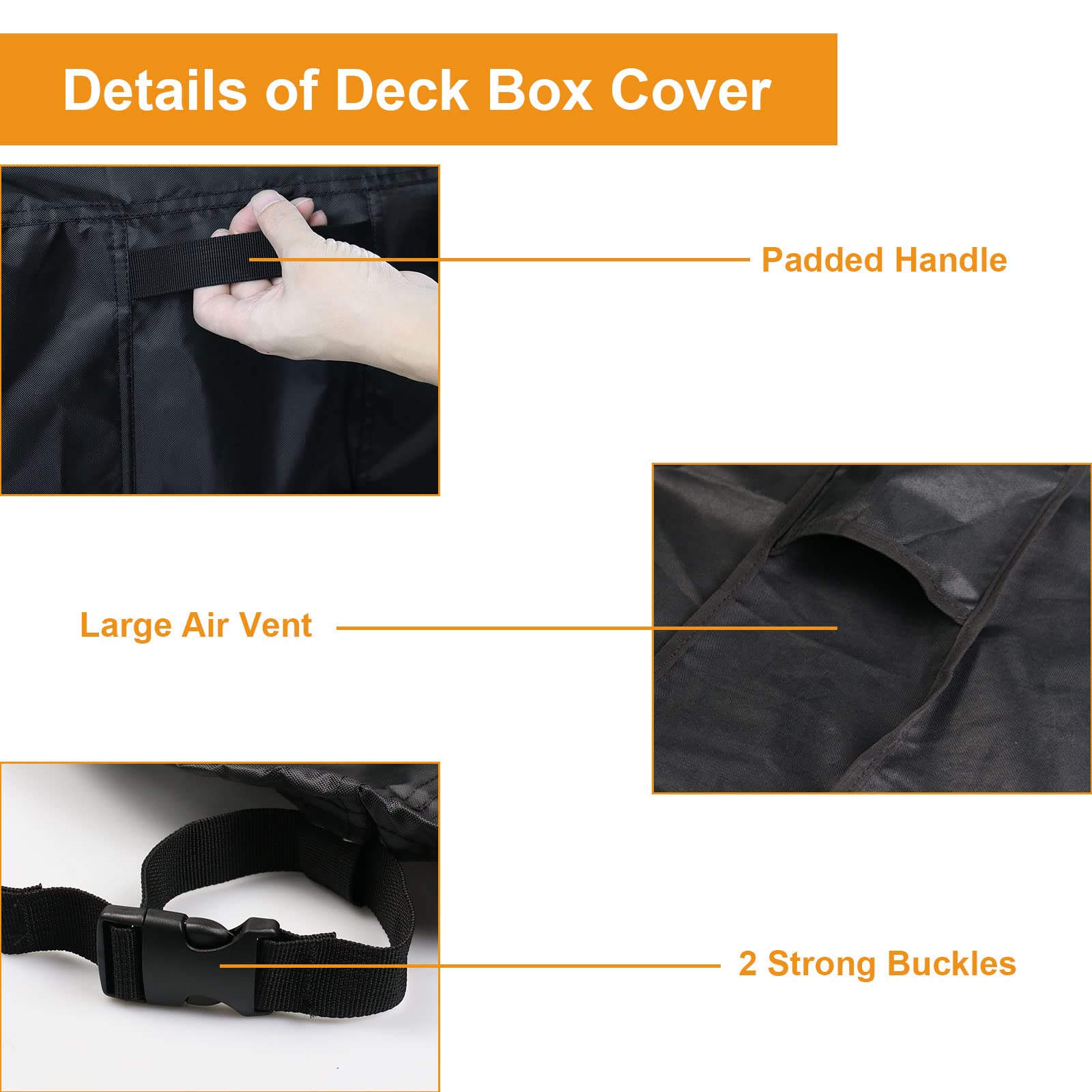 Fenghome Deck Box Cover, Outdoor Waterproof Cover for Keter XXL 230 Gallon Plastic Deck Storage Container Box, Patio Storage Box Covers Prep Table Cover, 58 x 33 x 34.5 Inch