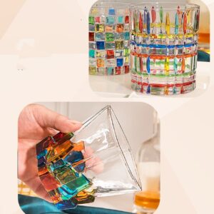 Aebor Colorful Drinking Glasses, Hand Painted Colored Water Glasses, Multicolor Water Glasse,Whiskey Wineglass Glasses,Tumbler Glasses (Ice cube)