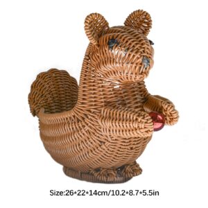 Mokylor Rattan Woven Fruit Basket, 26 x 22 x 14 cm Squirrel Shape Woven Wicker Baskets, Creative Weaving Storage Container Vegetable Basket Tray for Laundry, Picnic and Decoration (L)