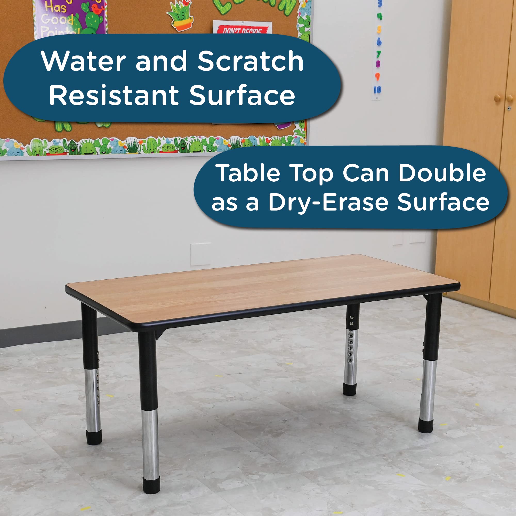 Children’s Factory 30"x72" As We Grow School Table, Oak-Blk, AB6604BLK, Adjustable Height 16"-22" H, Kids Daycare, Preschool or Classroom Activity or Study Table