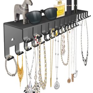 Necklaces and Bracelets Holders Wall Mounted Black Metal Jewelry Display Hanging Shelf with 30 Hooks Necklace Hanger Wall Shelf with Jewelry Hooks Rack Accessories Organizer for Women Girl Kids