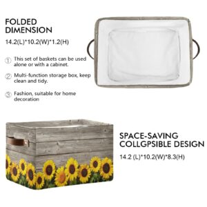 Sunflowers on Wooden Storage Basket Storage Bin Rectangular Collapsible Storage Box with Leather Handles Shelves Basket Organizer for Home, School