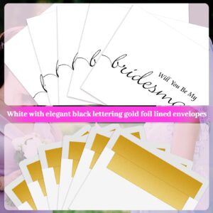 10 Pack Bridesmaid Proposal Card 4 x 5.5'' Will You Be My Bridesmaid Card Folded with Black Caligraphy and Gold Foil Lined Envelopes 8 Bridesmaid Cards 1 Maid of Honor Card and 1 Matron of Honor Card