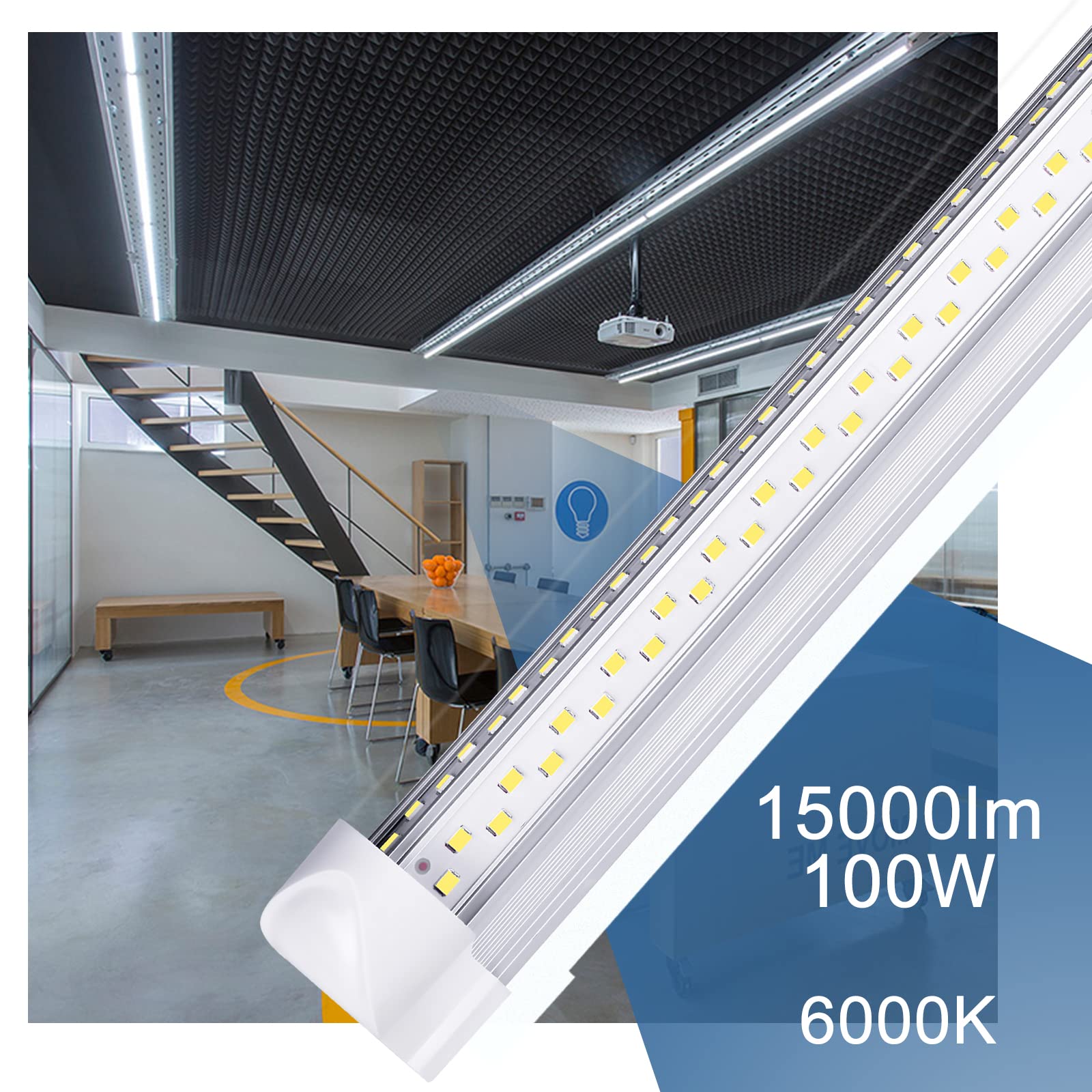 ONLYLUX 8Ft LED Shop Light Fixture - 8 Foot 100W 15000LM 6500K, Linkable with Plug LED Lights for Garage,V Shape, 96" T8 LED Tube Light, Hight Output,Pack of 10