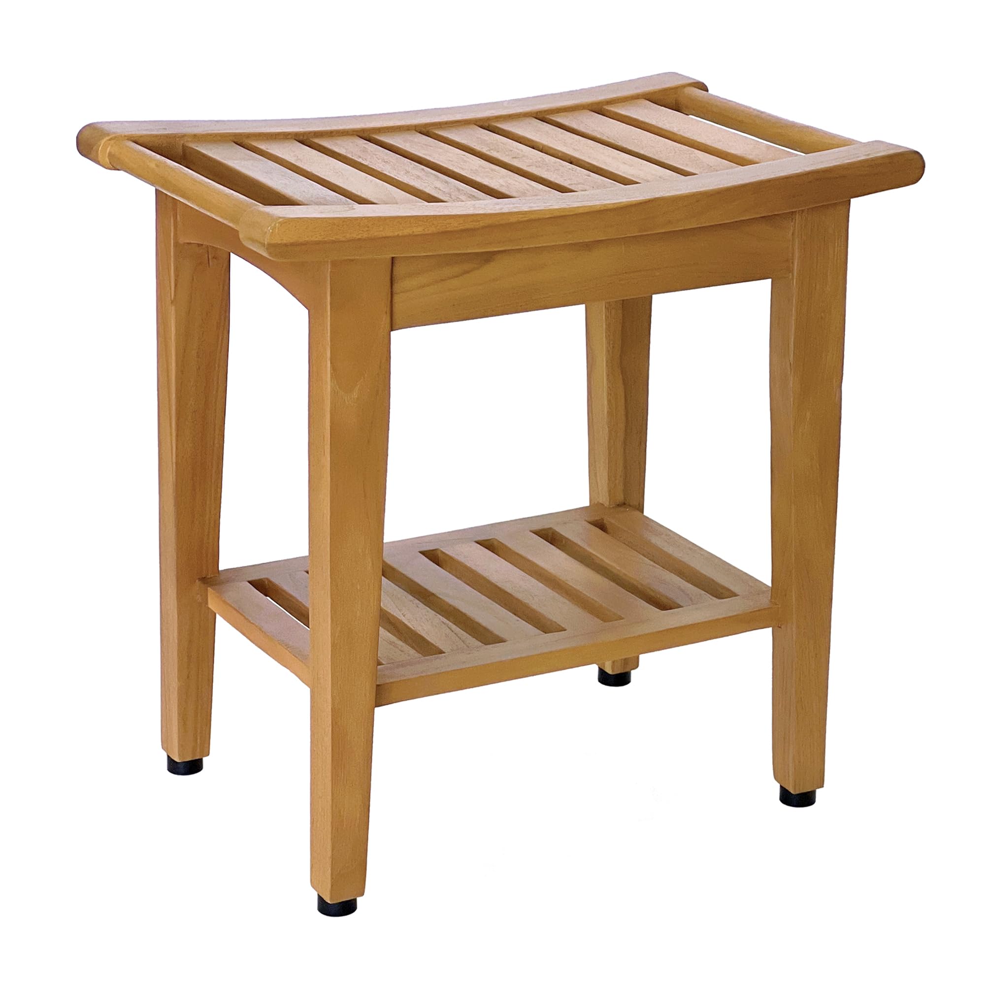 Spateak Kasa Solid Teak Indoor Outdoor Shower/Bath/Spa Stool Bench with Bottom Shelf, Fully Assembled, DB-916