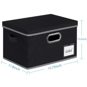 PFFVRP Extra Large Storage Bins with Lids, Foldable Fabric Storage Baskets with Lids, Sturdy Storage Boxes with Labels and 3 Handles for Closet Home Bedroom Office (Black)