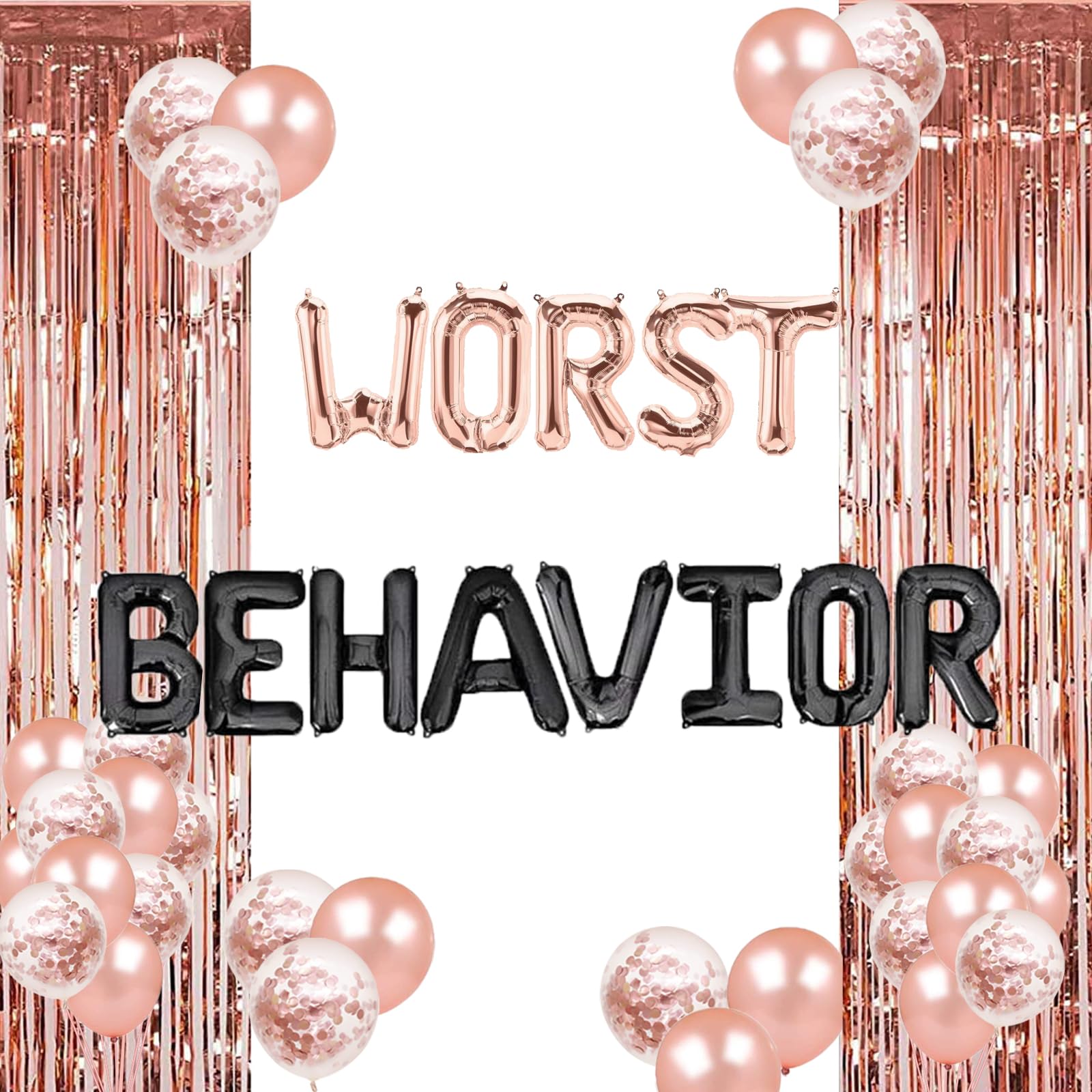 Worst Behavior Balloons Rose Gold and Black Boujee Drake Party Banner Bride To Be/We are Engaged/Bridal Shower/Hip Hop/Hen Party/Engagement Themed Bachelorette Party Supplies Decorations