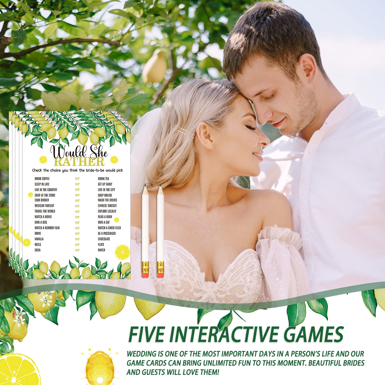 145 Pieces Lemon Bridal Shower Game Bridal Shower Favors Wedding Shower Games Set Include Wedding Games Cards and Pencils for Bride Groom Bachelorette Party Wedding Shower Party Favor