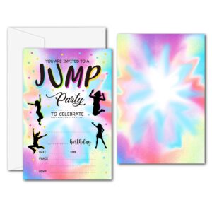 disfuco trampoline jump birthday party invitations - trampoline bounce party supplies - fill in the blank birthday party invites - 20 invitation cards with 20 envelopes (b1)