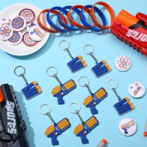 dart battle Birthday Party Favor Supplies dart battle Silicone Wristbands dart battle Keychain Temporary Tattoos for Kids Badges Gun Party Birthday Party Favors for Birthday Baby Shower Boys (126 Pcs)