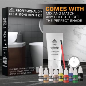 Porcelain Repair Kit - Tile Stone Repair Kit, Marble Repair kit, Tub and Tile Refinishing Kit, Crack Chip Ceramic Floor, Shower Tile Gap Filler & Bathtub Repair Kit, Granite Filler Repair