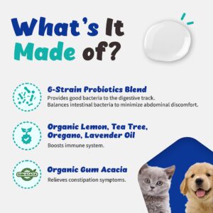 Branvine Probiotics Liquid Immune Support& Gut Health for Cats and Dogs - 6-Strains Probiotics with Organic Lemon, Organic Tea Tree, Organic Oregano, Organic Lavender (30 ml)