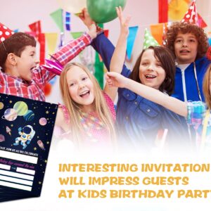 Disfuco Outer Space Birthday Party Invitations - Galaxy Space Party Supplies - Fill in The Blank Birthday Party Invites - 20 Invitation Cards With 20 Envelopes (B10)