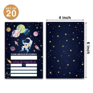 Disfuco Outer Space Birthday Party Invitations - Galaxy Space Party Supplies - Fill in The Blank Birthday Party Invites - 20 Invitation Cards With 20 Envelopes (B10)