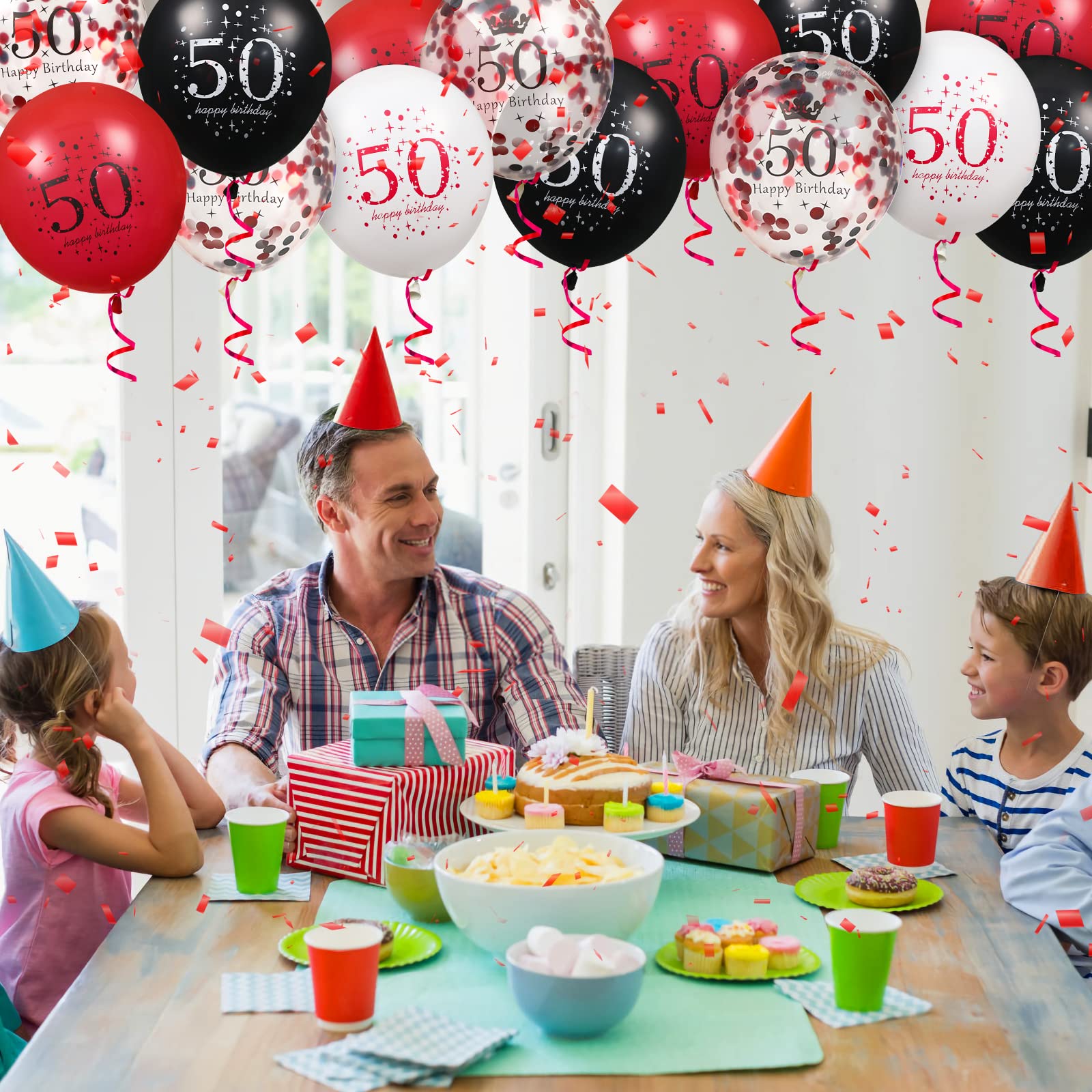 50th Latex Birthday Balloons, 16Pcs Red Black Happy 50th Birthday Balloons, Red Black 50th Birthday Party Decorations Balloons for Women Men 50th Birthday, Anniversary Decor