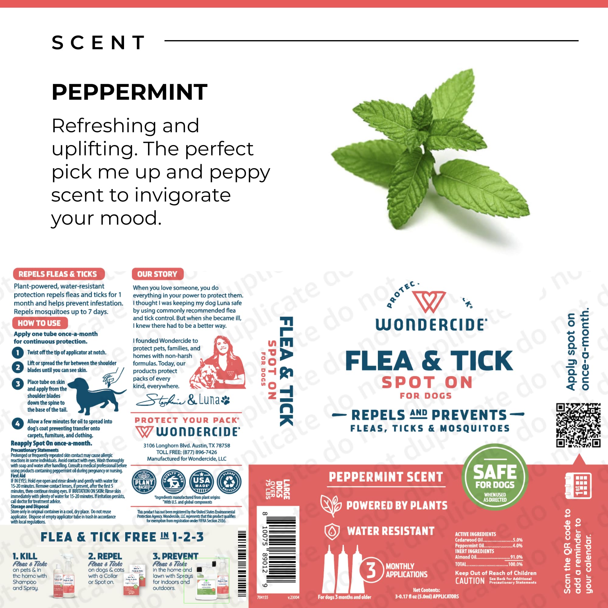 Wondercide - Flea & Tick Dog Spot On - Flea, Tick, and Mosquito Repellent, Prevention for Dogs with Natural Essential Oils - Up to 3 Months Protection - Large 3 Tubes of 0.17 oz