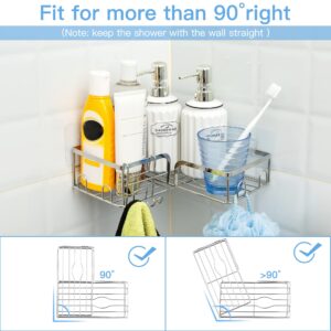 ETECHMART Corner Shower Caddy, 0°- 330°Rotation Adhesive Shower Shelves Organizer for Bathroom, SUS304 Rustproof Floating Storage Rack for Inside with Hooks, No Drilling - 2 Pack/Sliver