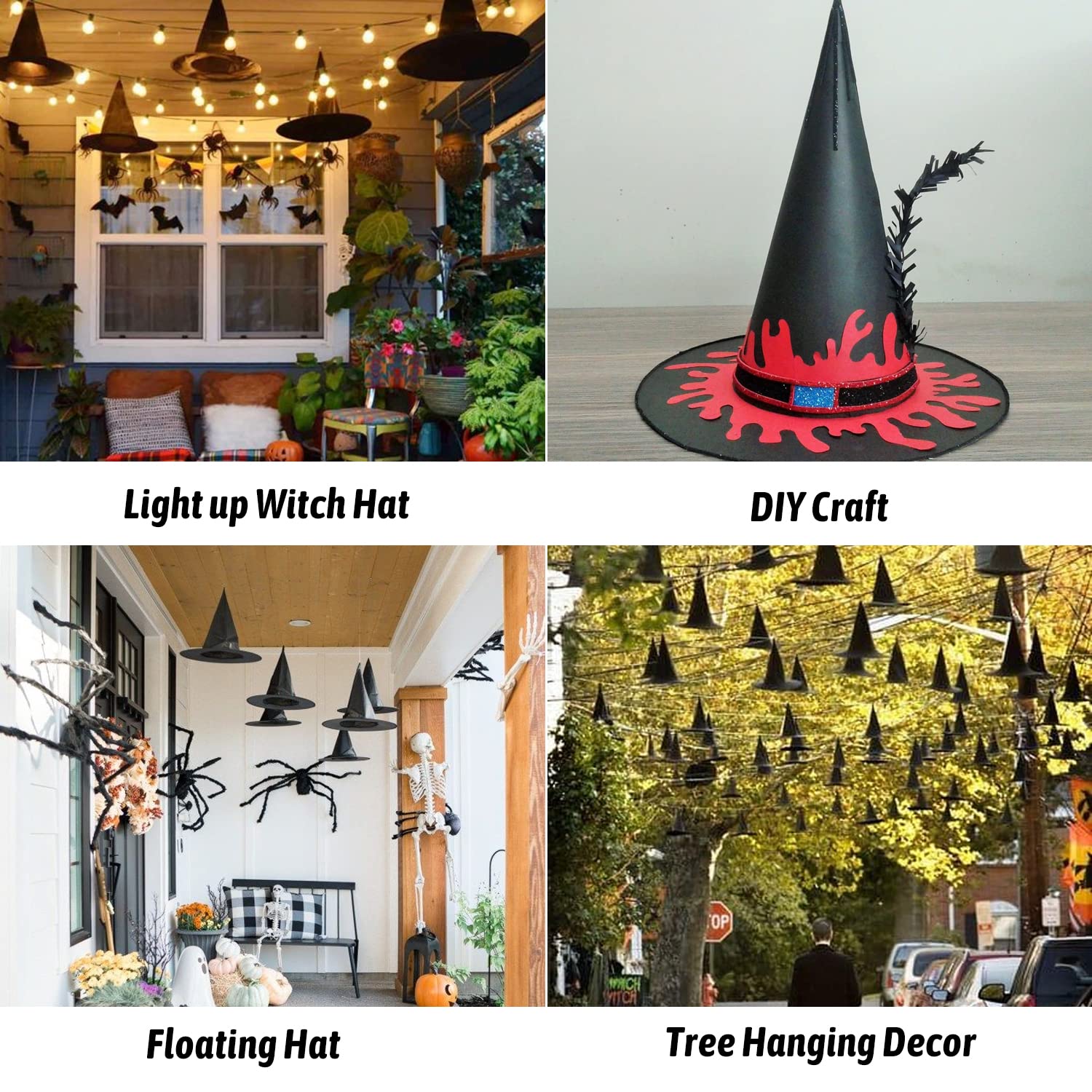 FOIMAS 12pcs Halloween Costume Witch Hat,Black Witch Hat with Hanging Rope for Halloween Costume Party Favor Home Decoration Supply