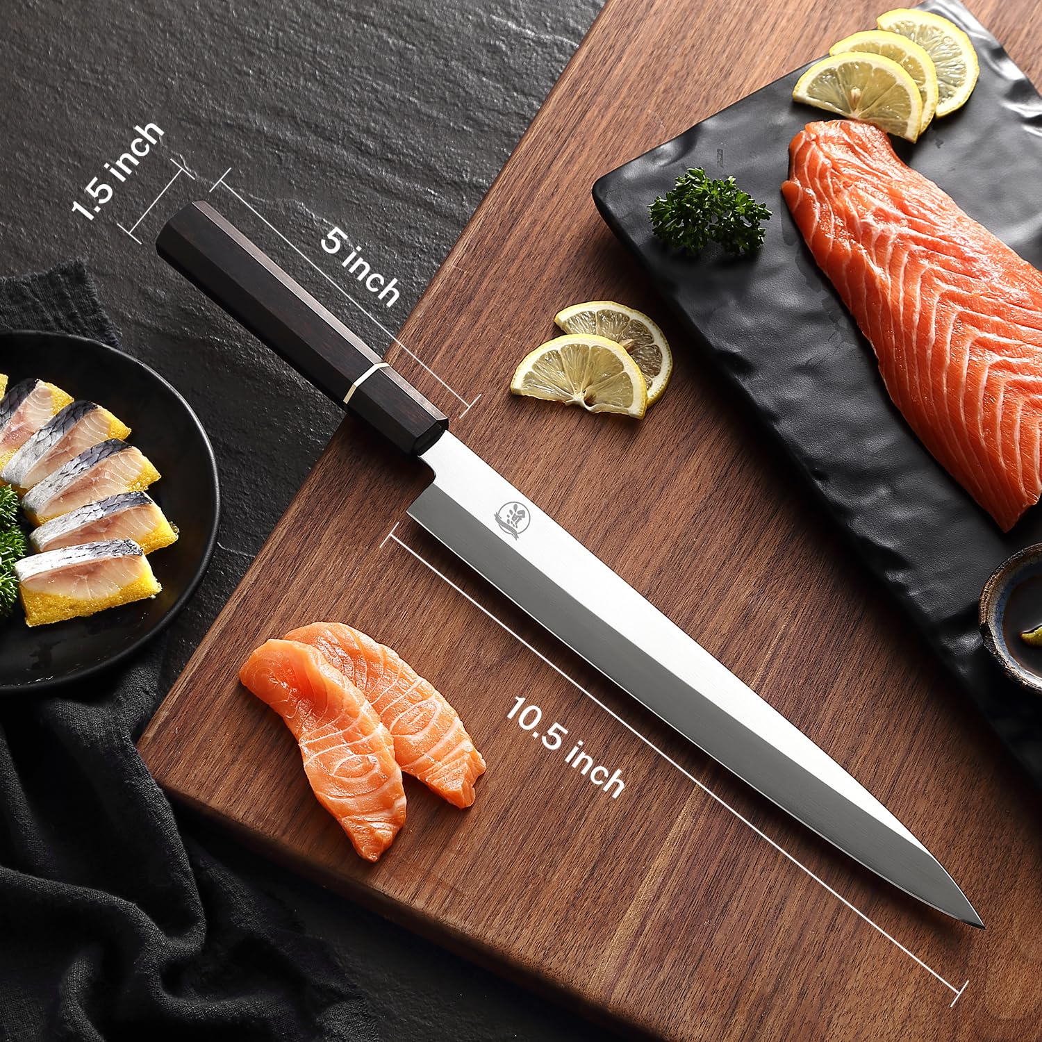 Gourmetop Sushi Knife Japanese Sashimi Knife 10.5 Inch, Japanese Yanagiba Knife VG10 Superior Steel Single Bevel Slicing Knife with Premium Octagonal Ebony Handle, Carving Sets Knife