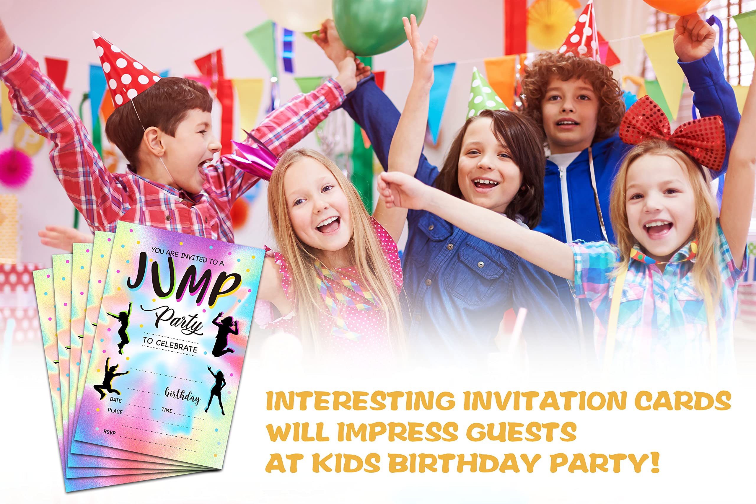 Disfuco Trampoline Jump Birthday Party Invitations - Trampoline Bounce Party Supplies - Fill in The Blank Birthday Party Invites - 20 Invitation Cards With 20 Envelopes (B1)