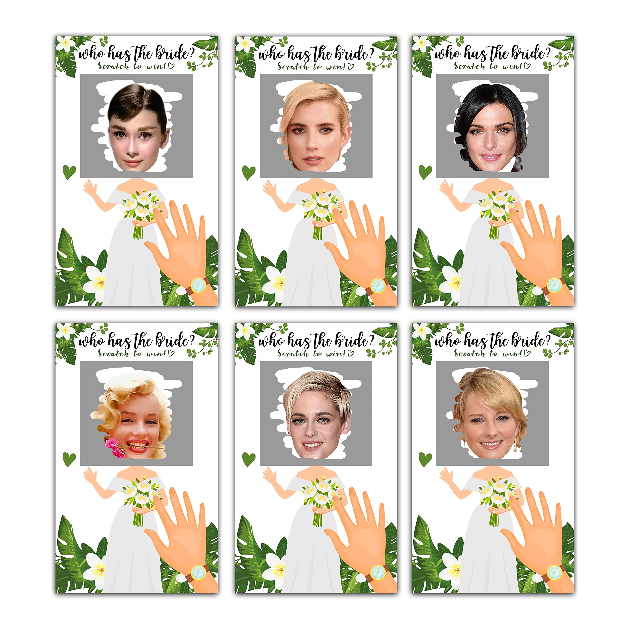 Bridal Shower Games - Who Has The Groom Scratch Off Celebrity Cards - Elegant Greenery Floral Bachelorette Party Game Favor Decor- Wedding/Engagement Party Ideas Activities - 36 Mini Size Cards(04)